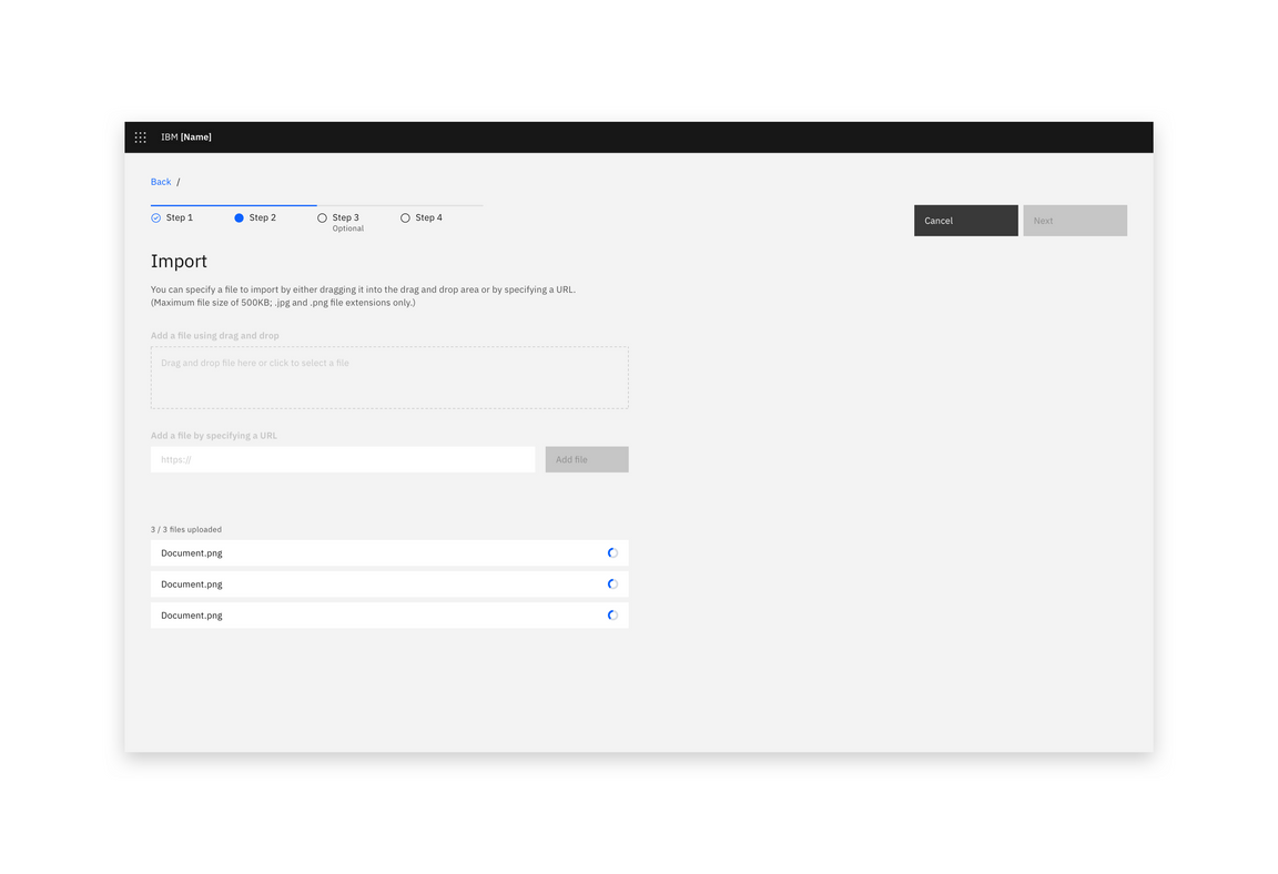 Example of files loading into the import dialog